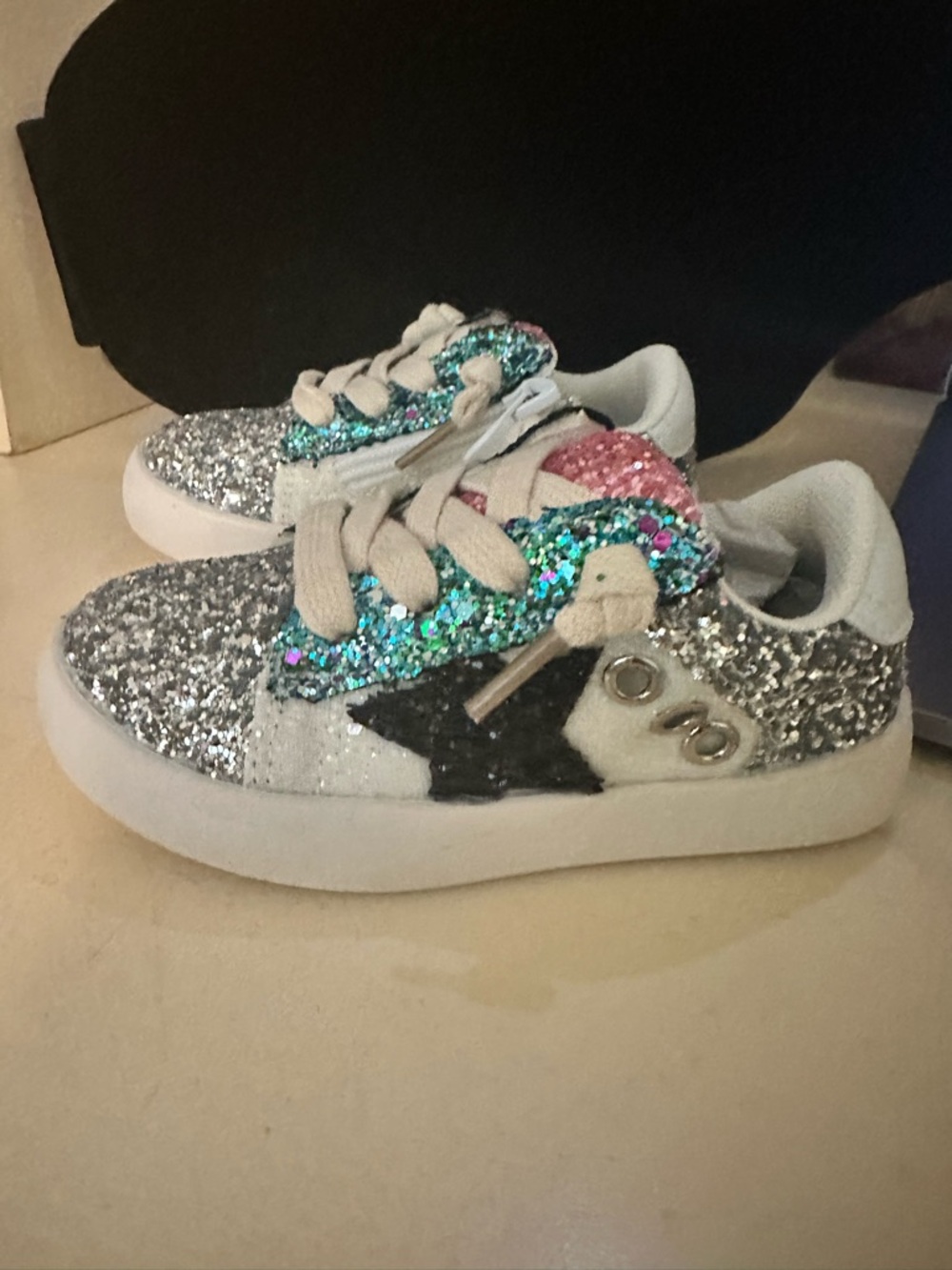 Kids Glitter Low-Top Sneakers - Silver, Pink & Teal